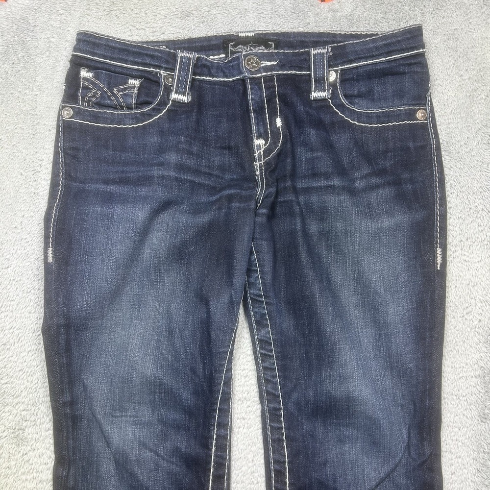 Big Star Miki Jeans Womens 31R (36x32) Blue Denim Distressed Bootcut Low Rise - Picture 4 of 16